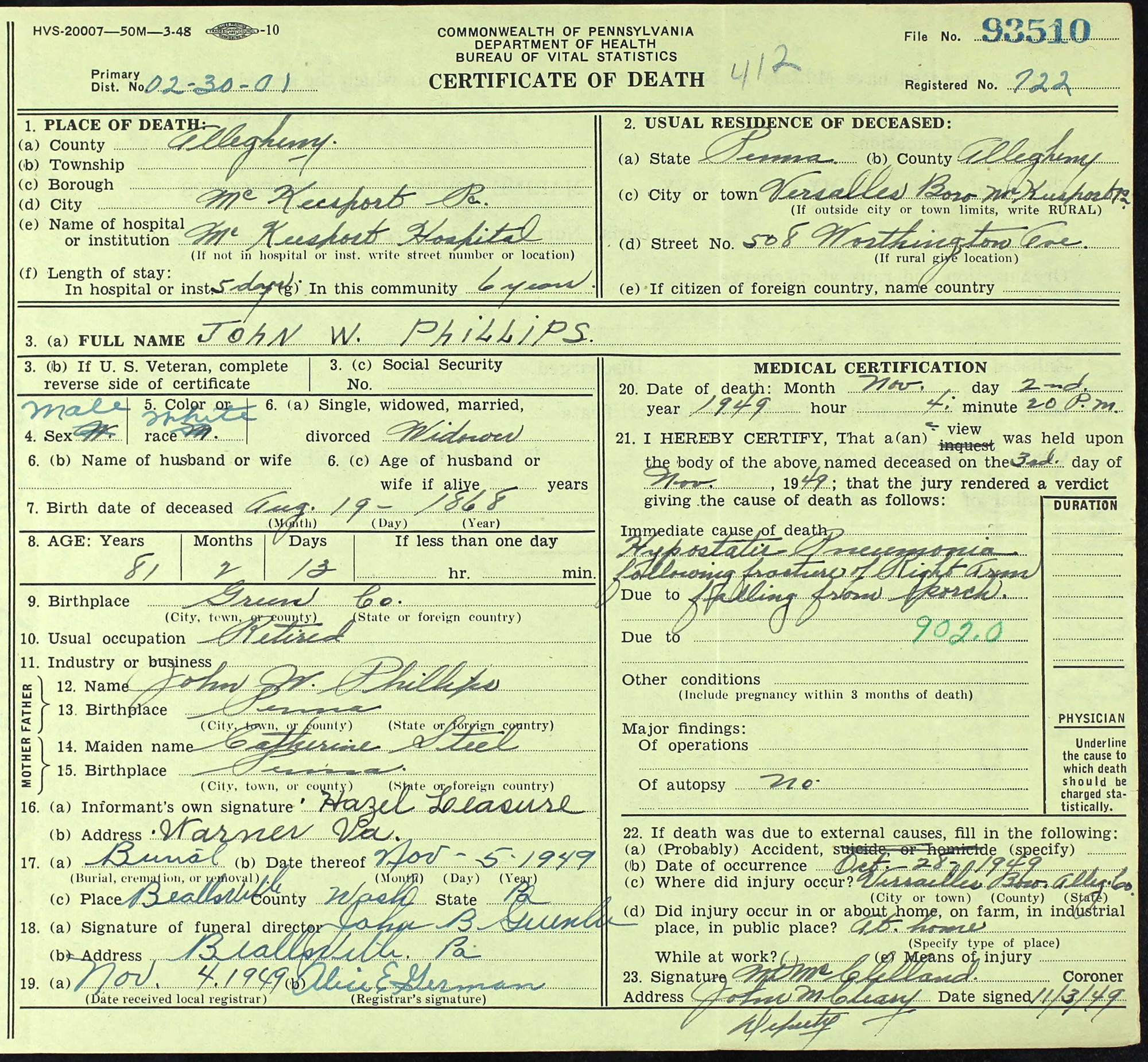 death certificate